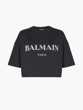 Balmain Black and White Logo Cropped Tee
